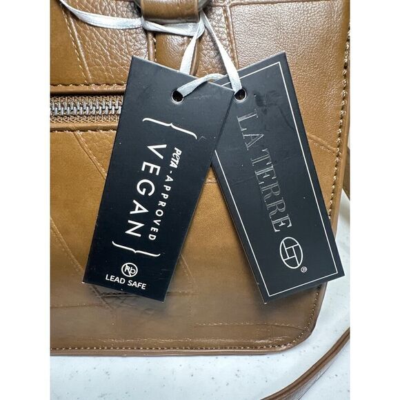 NWT La Terre Fashion Tan Vegan Leather Convertible Crossbody Satchel Purse Bag - Picture 2 of 16